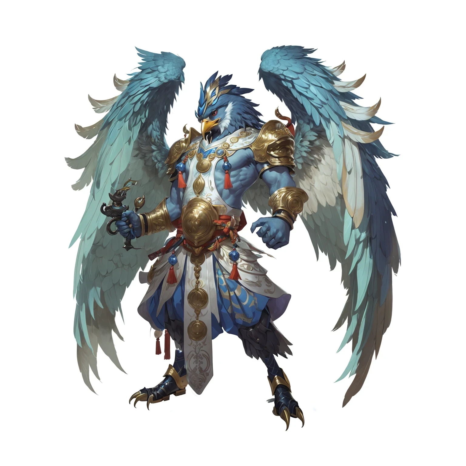 Close up of a person with a bird on his back, Onmyoji detailed art, Onmyoji, Fantasy concept art, Black Arakolla Eagle Warlord, Keqing from genshin impact, Super detailed fantasy characters, Hero fantasy character concept, Shadowverse character concept, Happy, Winged Armor Horn, Majestic Angel