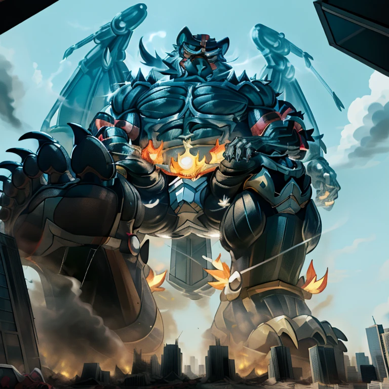 (masterpiece. official art. 8k. best quality. detailed full body. full body.)
(situation 1 : dominating Incineroar. focus GIANT mechanical Muscular Incineroar is trampling the CITY. macro. stomp. Low-angle perspective. emphasizing the immense size. The perspective is from below, emphasizing the sheer majesty and power of the Giant. giant art. He is much bigger than a skyscraper. Giga Giants. micro soccer field. looking down.)

(situation 2 :smoke and flames rising from the destruction in the city)

(Additional details 1: wearing a full-face helmet. helmet is jet black. The color of NANOSUIT is jet black. high-tech bio-mecha armor. real texture material. whole body shines like metal. Wearing cyberpunk mecha. emphasizes the muscles. suit fully made of metal. intricate armor. Robotic suit. suit fully made of metal. NANOSUIT with the same design as Incineroar.).

(Additional details 2: (Detailed head. Detailed Body. Detailed abs. gigantic muscles. HYPER MUSCLES. Gigachad Muscular. big muscle. pecs. triceps. traps. unusually developed muscular body. body full of huge muscles. showing off muscles. pectorales enormes. Exaggeratedly huge muscles. huge muscles. long legs.).

(Additional details 3: nj5furry, Spread wings. It has wings. black have big wings. The claws are sharp. ).  (Incineroar has 5 toes.)