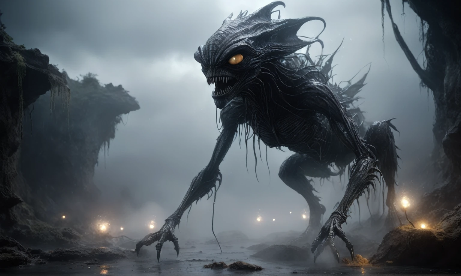full body length,niobium hobgoblin,native africa xenomorph,once pretty face,eyebrow up,full body shot,ominous landscape,niobium gray atmosphere,photo,photorealism,Masterpiece,natural skin textures, hyper realism,hyper detailed,High contrast,Realism,Ultra Detailed,irina yermolova,close full body shot,32K resolution,Nikon Z9, ,demonic, dust, smoke, audience, mist, featuring ultra-realistic and hyper-realistic elements,
Marta Bevacqua, Ellen Jewett, Kawacy, Katsuya Terada, Carne Griffiths, explosive lightning, concert lighting, bokeh, luminal space that feels
both bright and surreal. Includes liquid fluid elements for added depth and movement. Rendered in an unreal
engine and post-processed to achieve . Evokes a sense of dreamy, ethereal
and mystical mood,horror pixar movie still,thriller disney movie ,pixar render, animated