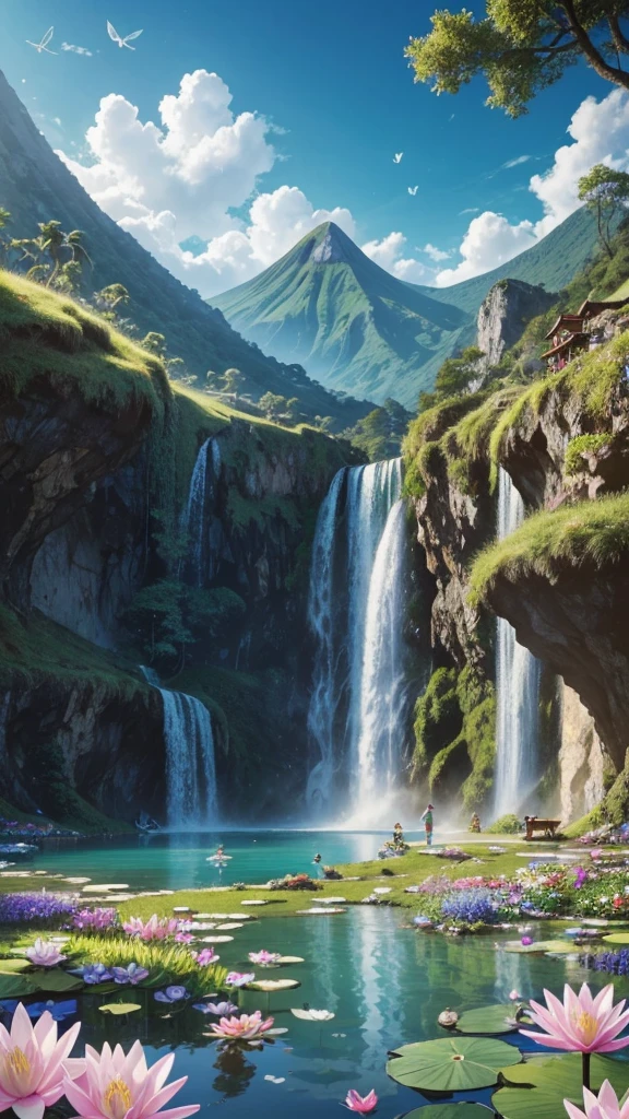 best quality,4k,8K,high resolution,masterpiece:1.2,Extremely detailed,Practical:1.37,Tranquil Azores hot springs cartoon,Beautiful and delicate eyes,Beautiful and delicate lips,Extremely detailed eyes and face,Long eyelashes,Cartoon Style,Soft colors,peaceful,serene,,sunlight,Clear skies,Lush garden,soda water,Spring,Endless Grassland,Tranquil atmosphere,Giggling Falls,Hidden Caves and Grottoes,Cute wild animals,Interesting creatures,Whimsical charm,Fresh and natural breath,Delicate butterfly wings,Flowers in bloom,Sparkling Dragonfly,Floating water lilies,Majestic mountains in the distance,Comfortable cartoon character,Dreamlike environment,Giant trees,Cartoon Spring,The Fountain of Tranquility,Happy adventure in nature,There are surprises around every corner,Fascinating moments captured in art,Storybook-like setting