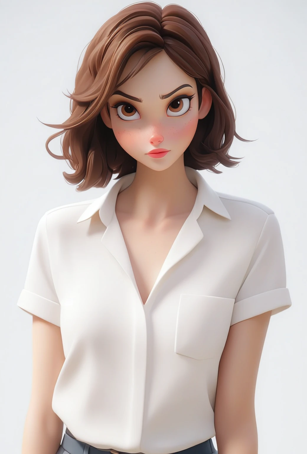 4k，Highly fine-grained，（迪士尼皮克斯3dCartoon风格：1.15）,A short-haired girl in a white shirt，Cartoon，3d,HD，best quality，Smile,masterpiece，best quality，Perfect eyes