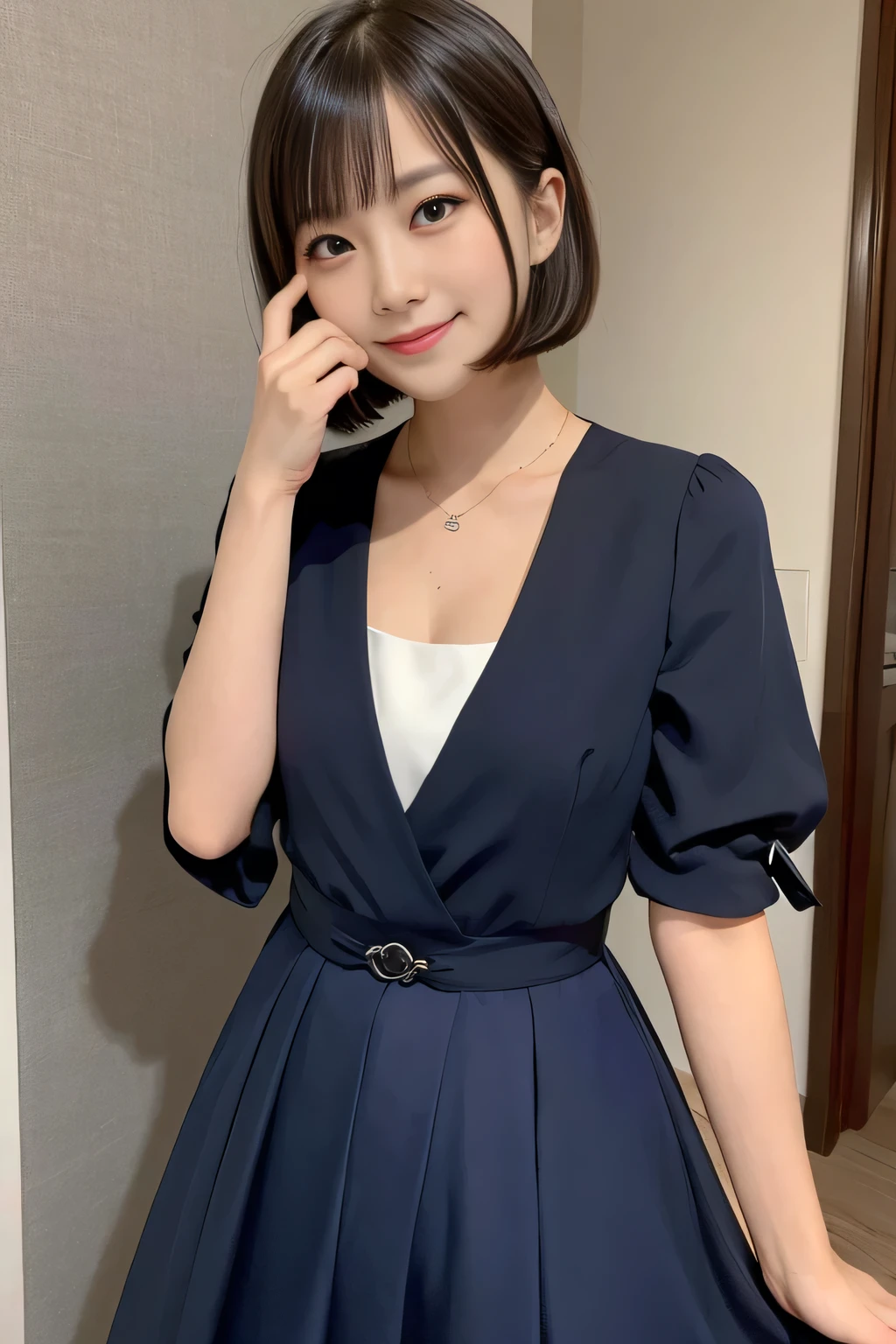 4K, Exquisite, Masterpiece, Ultra High Quality, Realistic, Girl, (Beautiful Face 1.4), (Big, Constricted Waist), Slender, Miko, Glossy Skin, School, Classroom, Teacher, Handcuffs, Collar, Japan, Short Hair, Ecstatic Expression