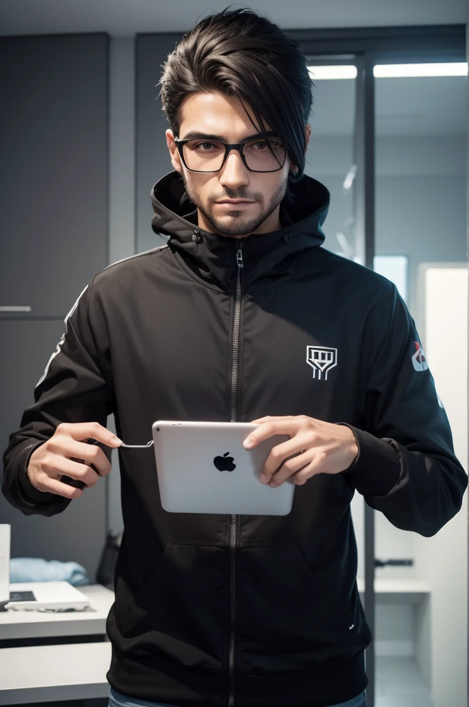 Hacker, 3D, de capuz preto, em um quarto