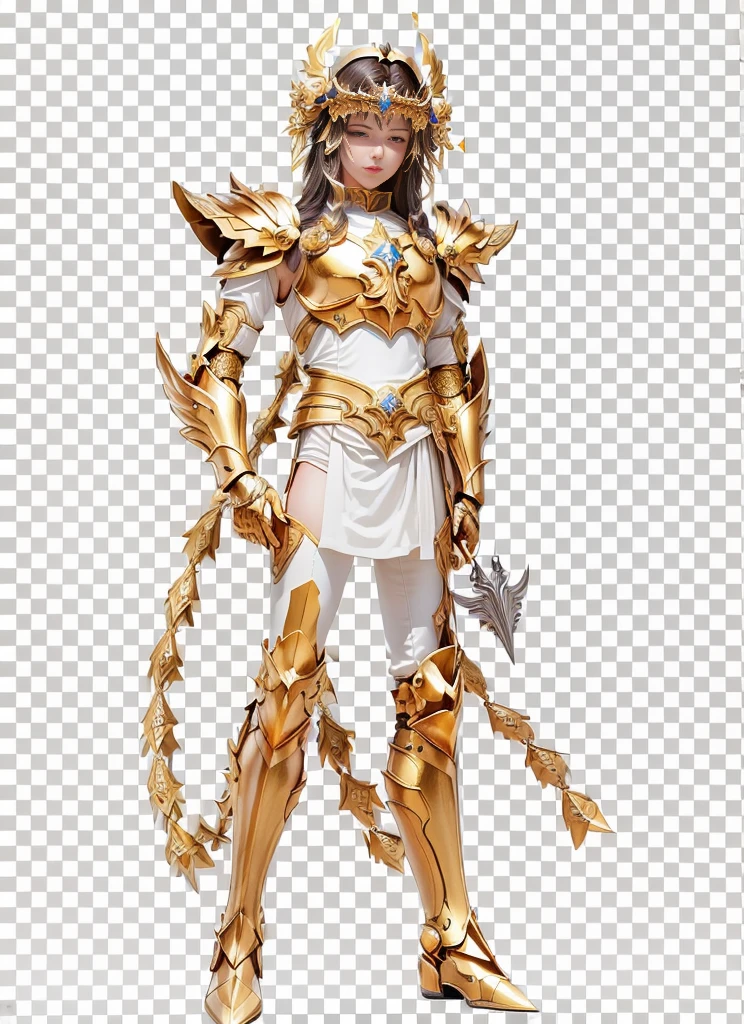 Realistic photo, saint of the cross saint of the cross saint of the cross saint of the cross saint of the cross saint, unreal engine render saint seiya, saint seiya, knights of zodiac girl, golden and copper shining armor, portrait knights of zodiac girl, angelic golden armor, anime character; full body art, wearing shining armor, wearing gold armor, gold armor, Add background of greek temple in the back on a sunny day
