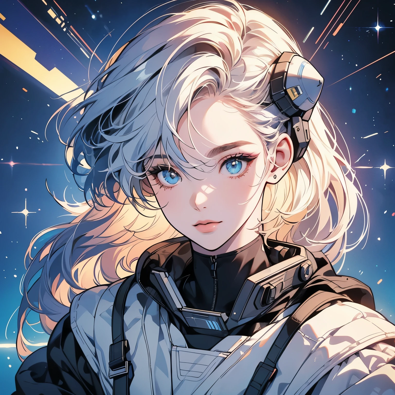 One beautiful woman, inside a spaceship, perfect machine, spacesuit, looking at camera, perfect face, zero gravity, outer space, lots of wires, switchboard, perfect and detailed machine, robot, detailed hair, (((Various angles))), cockpit, upper body shot, most beautiful woman alive, head shot , Super detailed background, top quality, Unique and beautiful eyes, Various unique hairstyles, Ghost in the Shell, Long shot, Panorama, (((Various eye color))), Various hair color, sparkling eyes,Outer space in the background, Unique and perfect face, Pale Lighting, shoot from above, (((Ultra-detailed mechanical helmets))), Gradient hair color, Movie Poster, (((over head shot)))