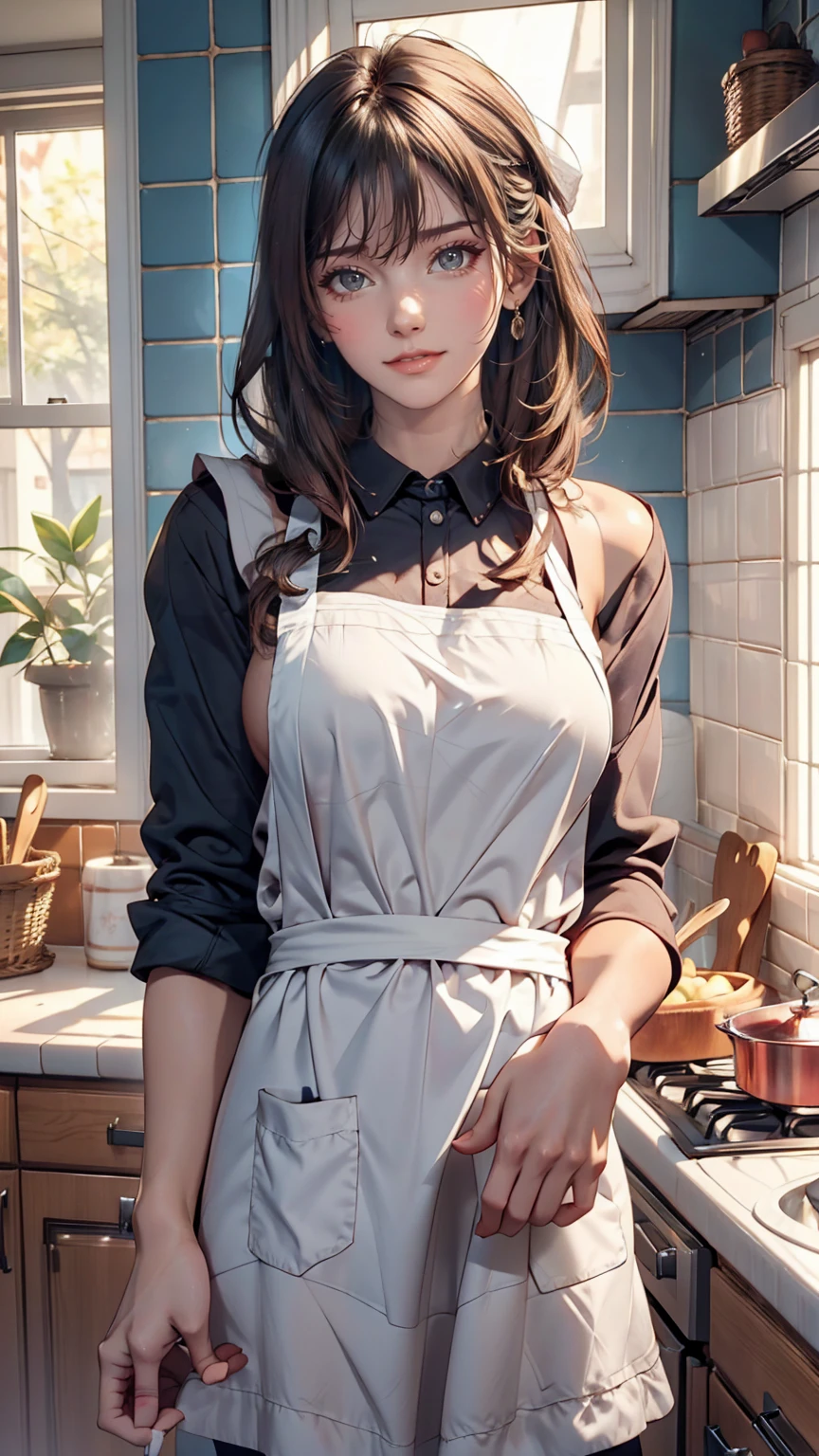 24 year old Caucasian female、Put an apron on naked((Naked Apron))、Embarrassing、blush、kitchen、View from behind