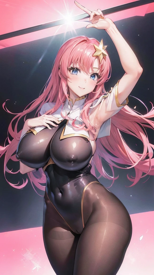 (masterpiece)、(Best image quality)、(Very detailed)、(Very detailed)、4K、(8k)、Best image quality、(beautiful)、
More about Campbell, 1 Girl, star hair ornaments, hair ornaments, Pink Hair, Long Hair, Huge breasts、Thick thighs,A light smile、Dynamic pose、gravure、Dynamic Angle、Noise Reduction、Emphasis on the crotch、Breast Augmentation,Black Pantyhose,(school uniform:1.2), pubic hair