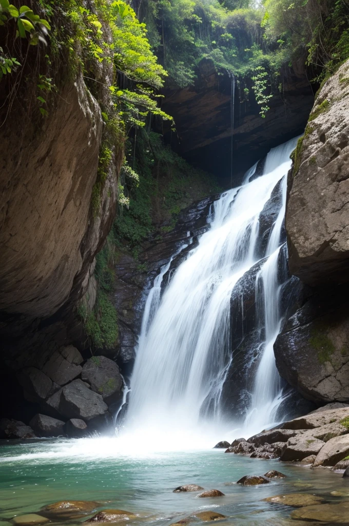 Uma pessoa caindo de uma cachoeira