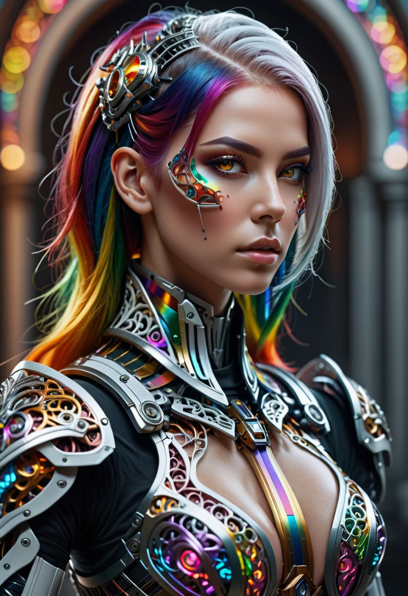 masterpiece, high quality, 3d, 8k cg, intricate details, detailed background, sacred, ornaments, byDylanKowalski,
((1boy, muscular)), upper body, looking to the side, short hair, prosthesis, mechanical arms, synthetic skin,
porcelain, pearl, holographic, titanium, diamond, ruby, sapphire, gemstones, clockwork, grunge, worn edges, armor,