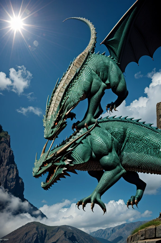 ((((A very obese emerald-colored dragon, dragon facing backwards, Emerald scales, feral, on all fours, tail up)))), Wild ferocious dragon, Spiky scales all over the body, A glittering silver mane, Very short legs, Screaming facial expression, Roaring dragon face, Backward body, Reptile Eyes, Longitudinal pupils, A body covered with a lot of fat, Abnormally obese head, A lot of fat on the neck, A belly so obese it covers the ground, Fat gap, Abdomen swollen enough to touch the ground, A huge, mountain-like swollen abdomen, Abnormally fat arms, Overweight and flabby legs, A body that seems to be crushed by a huge abdomen, A body that fills the screen, Rubble background, All fours pose, Wet scales all over the body, Soaking wet, ((((feral, pov, duo, doggystyle, double penetration, from behind, standing, hyper penis, perching position, anal urine, stomach bulge, belly bulge, deep penetration, hyper penetration absurd stomach bulge))))
