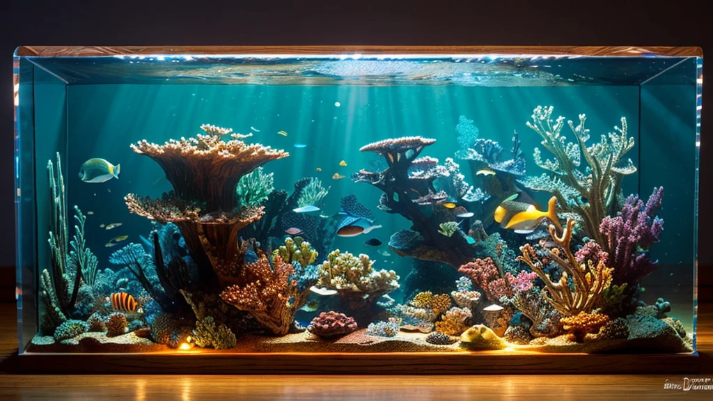 a piece of art features a wooden base with a clear acrylic sheet illuminated by LED lights, showcasing an etched design of an underwater cliff scene with divers drifting away to down and marine life. This type of artwork would use the light to create contrast and highlight the etched areas against the wood’s natural grain.