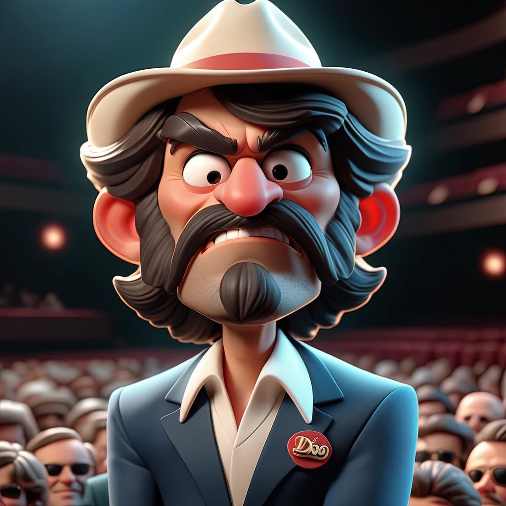 3D cinematic film.(caricature:0.2). 4k, highly detailed, Diego Verdaguer at a concert in 1980s clothing 