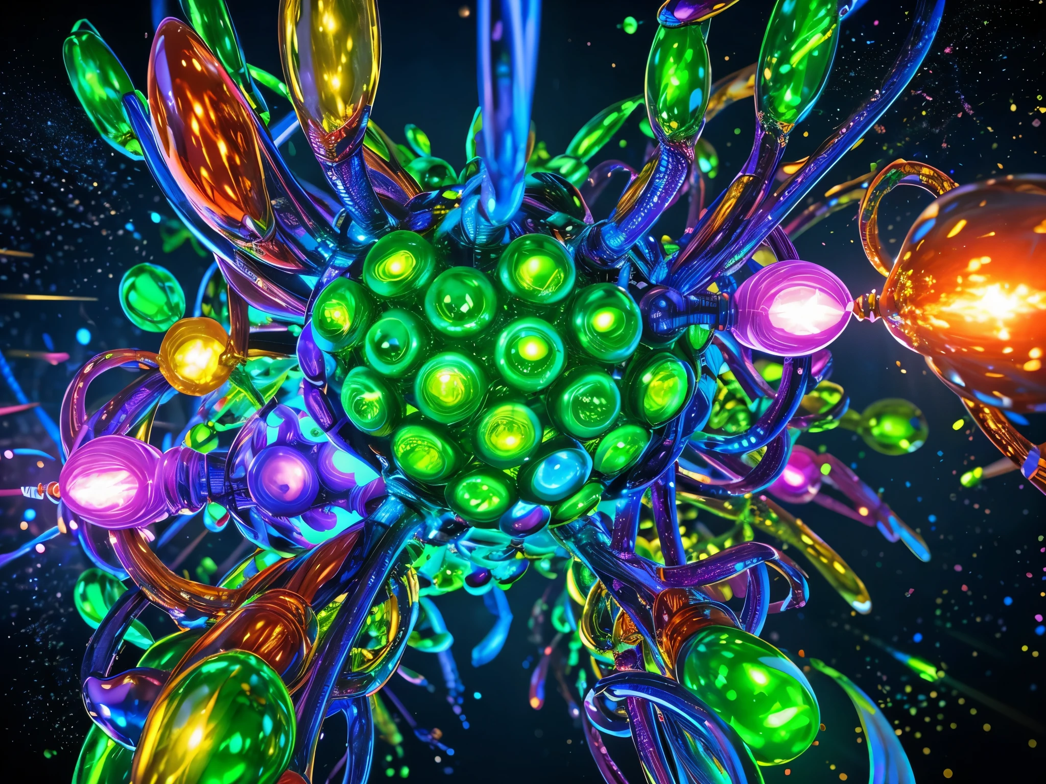 A dynamically shimmering cholinesterase molecule, each intricate atomic detail gleaming with vitality: enzyme coils dancing in shades of emerald and topaz, a kaleidoscope of chemical bonds vibrating with energy, and mesmerizingly luminescent active sites nestled within the molecular structure. This stunning image, resembling a highly detailed digital painting, encapsulates the essence of biochemical brilliance and scientific beauty, captivating viewers with its exquisite representation of a vital protein in action.