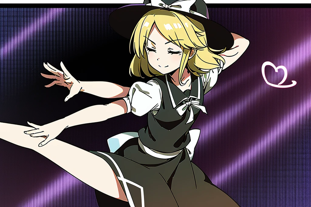 1girl, , , masterpiece, best quality, 10 years old, medium blonde hair, forehead visible bags, yellow eyes, hat, heart, black headwear, puffy short sleeves, log black skirt, heart hads,,1girl, solo, yellow eyes, yellow hair, bow, hat bow, socks, black footwear, black skirt, short sleeves, yuki (touhou), black vest, white sleeves, frill skirt, light smile, from behind, to lift up one’s skirt, cowboy shot, from front, standing , raise one leg, crossed arms, arms up behind, arms behind back, hand between legs, put hands hip, one hand on hip, forward hands, arms raised in the air, punch hands, peace sign, waving, put up index finger, sit, lie down, closed eyes, lie face down, looking back, put one hand chest, leaning forward, cleavage, close up, horizontally outstretched arms, horizontally outstretched legs, front view, front face