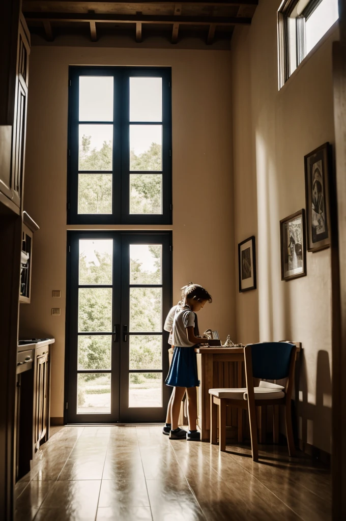 A girl and a boy meeting in a house 