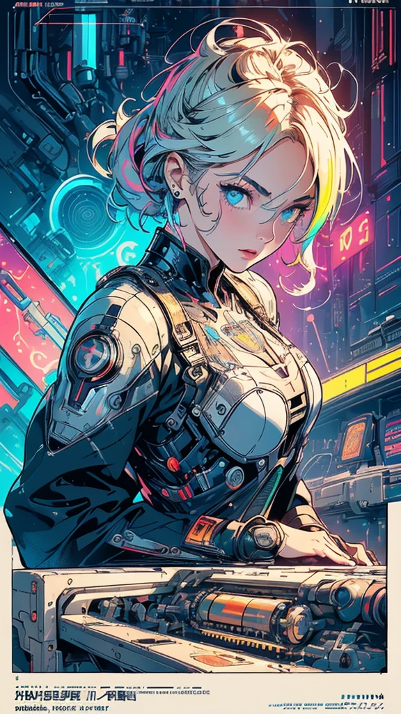 (((masterpiece, highest quality))),(((solo:1.2))),(((1girl:1.2))),32k wallpaper, very detailed, poster, vintage science fiction,(((((geometric cinematic movie poster))))), (bauhaus), shape,(((abstract))),(mid century modern),movie poster,(((((portfolio))))),(((((Close-up))))),(((((bust up))))),((((more various angle)))),(((highlight))),Vast landscape,((((heterochromia)))),(((complete. detailed face))),((((Extremely talented)))),(((((most complicated machine))))),((((genius mechanic)))),((Overall colorfully)),(neon sign)