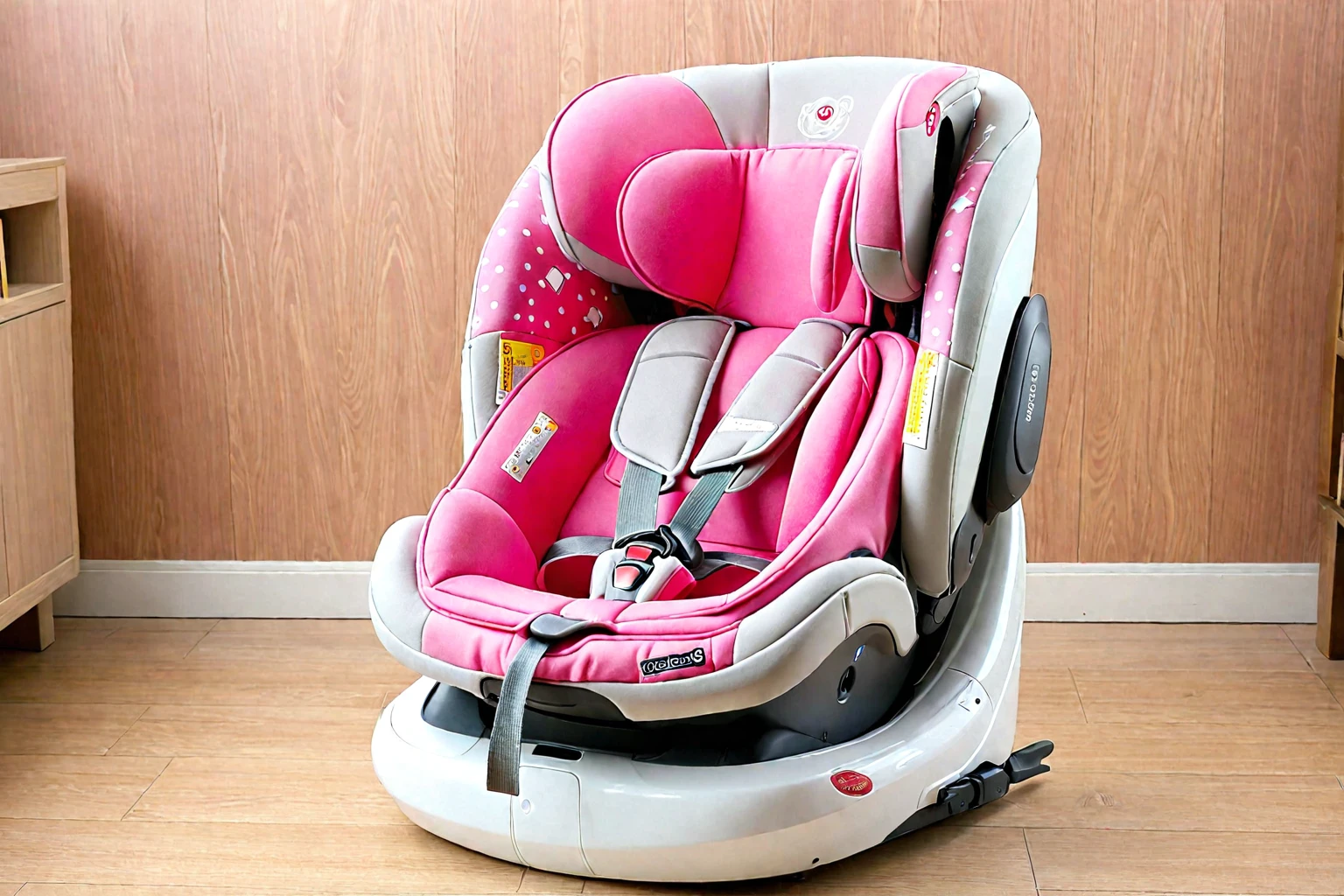 There is a pink infant car seat with a white base, Facing forward, - Hours 8 5 0 - Afternoon 6 0 0, Half turn, 天堂Pink, Hours 8 0 0, front, fashionable, Hours 8 0 0 c 1 0. 0, Ergonomic, Toddlers, —n 9, Hours 9 6 0, (Pink), You were, High target