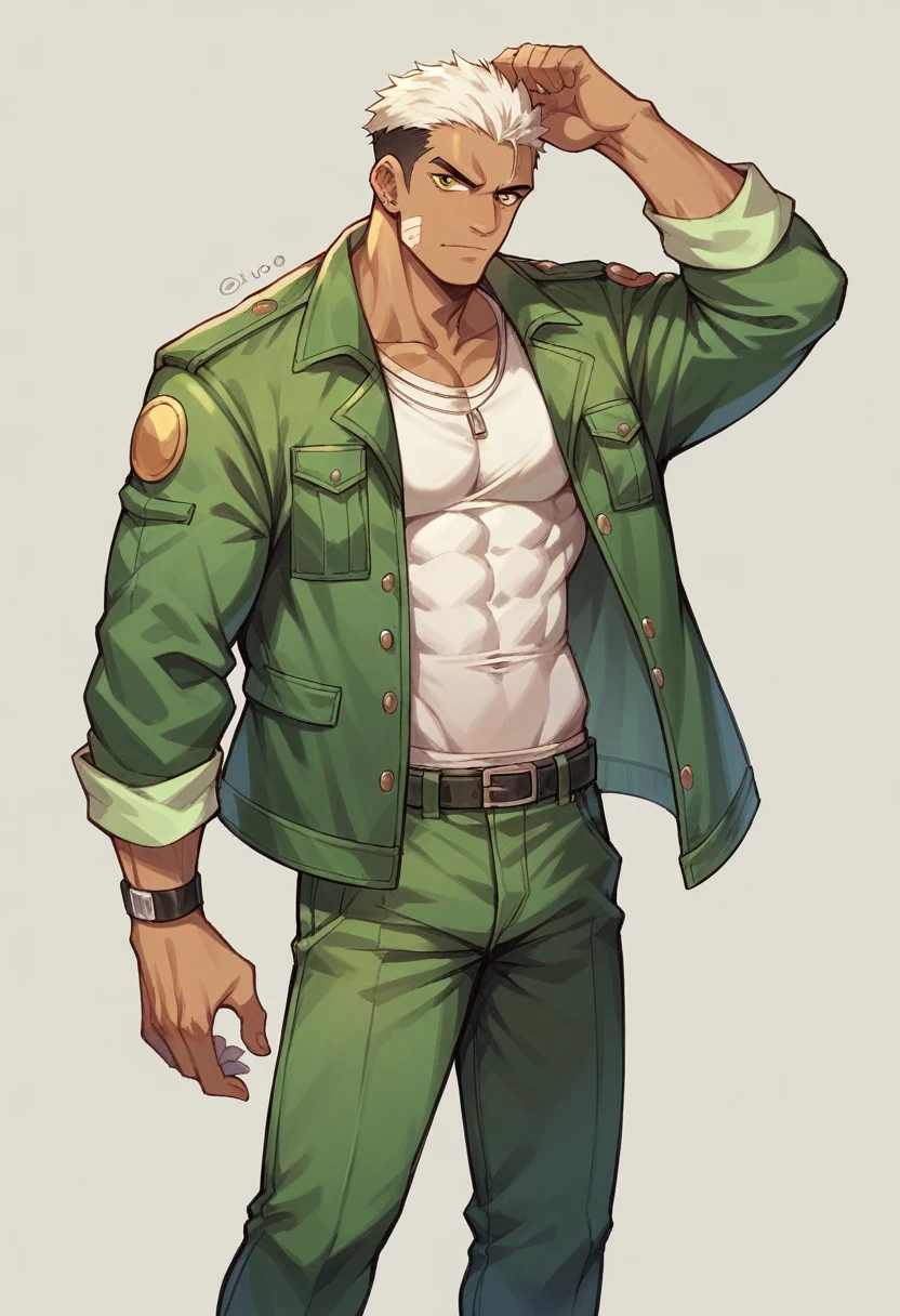 Zoro anime student wearing pants and a jacket standing 