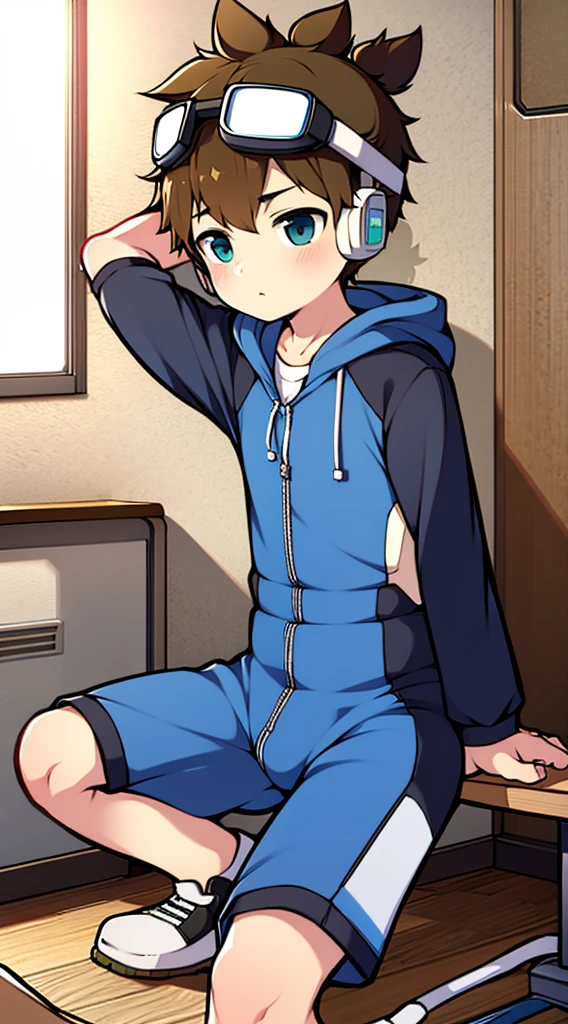 2D Shonen Shota,One-piece mountaineering suit,Put the headphones on your head,permanent,goggles,trumpet,Cow ears,sports shoes,classroom