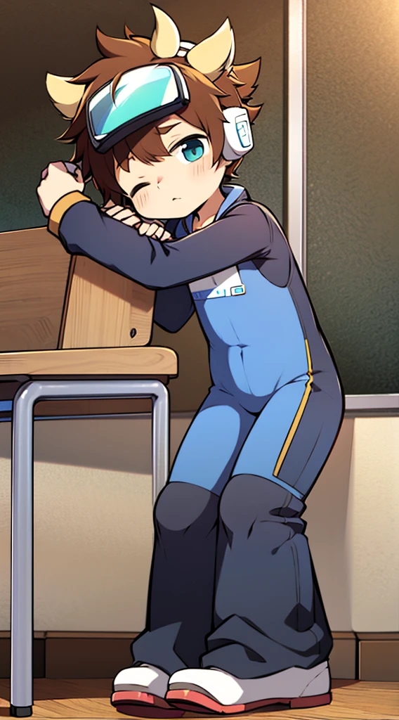 2D Shonen Shota,One-piece mountaineering suit,Put the headphones on your head,permanent,goggles,trumpet,Cow ears,sports shoes,classroom