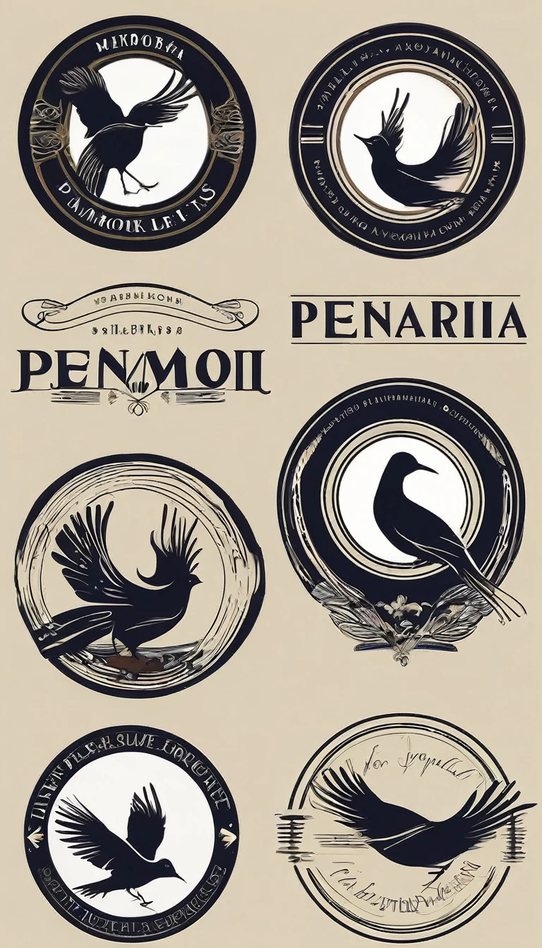 Create a logo that reflects the journey of storytelling and music through memory lane, representing our brand 'Penamemoria". The brand must be about feathers that are birds and birds that are feathers. The goal is to ociate the logo with memories, dreams and stories. Logo must include a Feather. The logo should be simple, memorable, timeless, and versatile, working well in both print and digital formats. It should also subtly hint at the musical aspect of the brand.