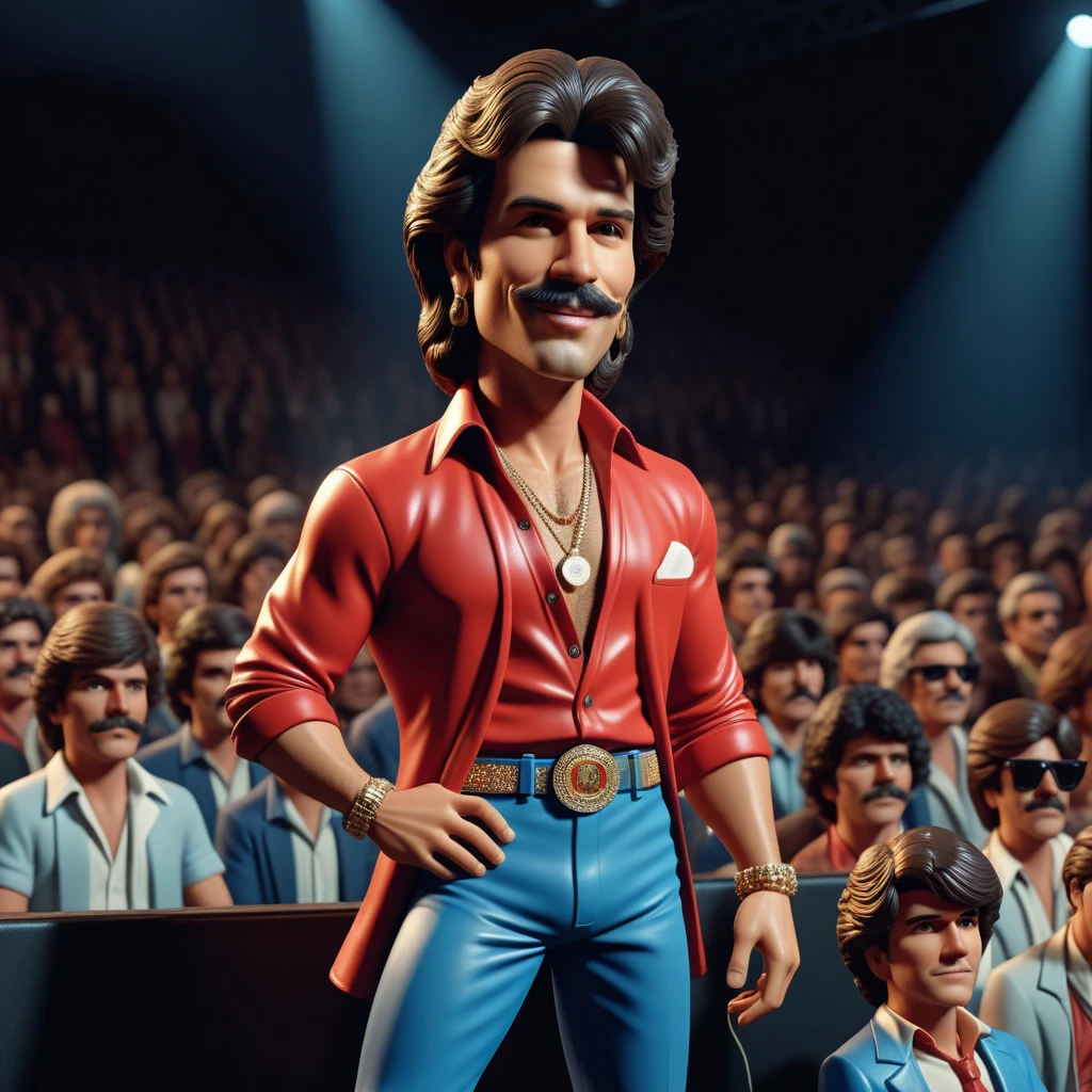 3D cinematic film.(caricature:0.2). 4k, highly detailed, Diego Verdaguer at a concert in 1980s clothing 