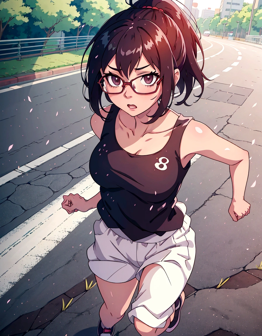 Marathon runner,cute,Anime girl with glasses running down the road, Anime girl running, Smooth anime CG art, Anime Moe Art Style, Running pose, Enchanting anime girl, chic, makoto shinka, Gwaiz, , Photorealistic anime girl rendering, Realistic Anime 3D Style