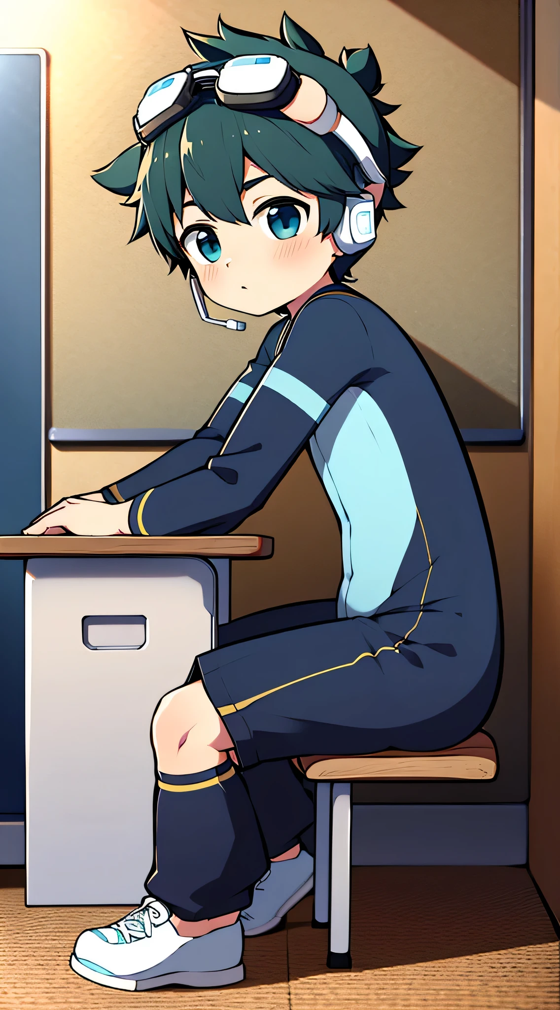 2D Shonen Shota,One-piece mountaineering suit,Put the headphones on your head,permanent,goggles,trumpet,Cow ears,sports shoes,classroom