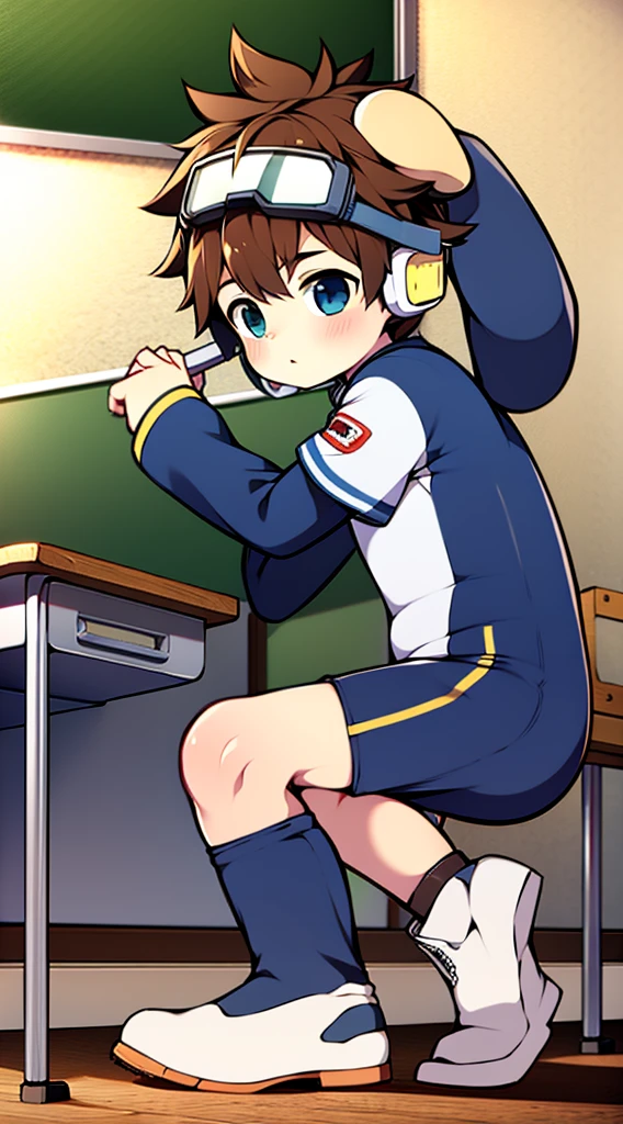 2D Shonen Shota,One-piece mountaineering suit,Put the headphones on your head,permanent,goggles,trumpet,Cow ears,sports shoes,classroom