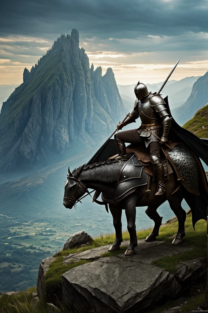 Knight resting on a rock after fighting a dragon, la imagen que sea en dark fantasy 