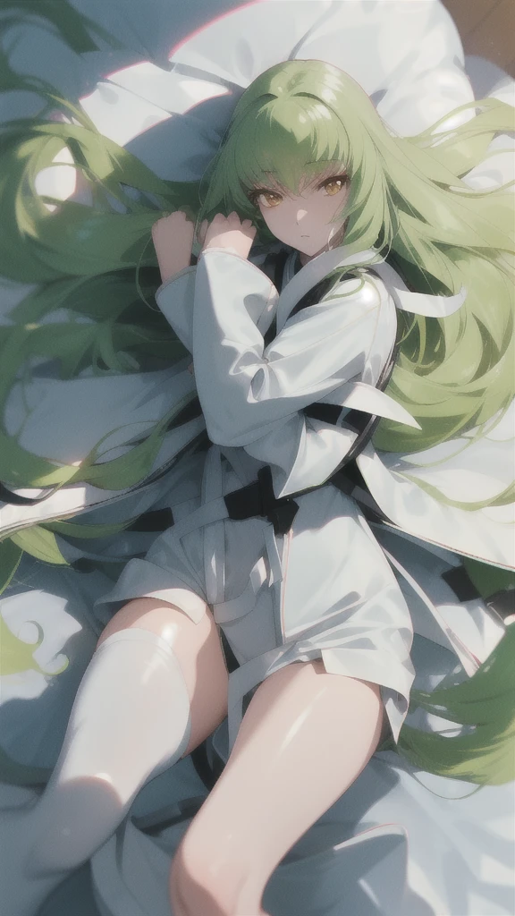 c.c., Expressionless, (Look at other people:1.1), (Lie in:1.2), On the floor, Focus Only, From above,
Long sleeve, white lace panties,
Orange eyes, Green Hair, Very long hair, (White straitjacket:1.6), Black belt,
mksks style, Beautiful background, (chromatic aberration, Lens flare, indoor, bedroom, bed sheet, bed, Particles of light, Holographic interface:1.2) ,
break masterpiece ,8k unity wallpaper,anime key visual,highest quality, High resolution, (shape:0.8),anime coloring,
highly detailed face, detailed eyes,growing eyes,shiny skin,fine skin,white skin,dense skin,detailed hair,highly detailed legs,
perfect lighting, Detailed CG,
(perfect hands, perfect anatomy),High resolution,
Break slender limbs, delicate curves, dainty hands,figure:0.8,