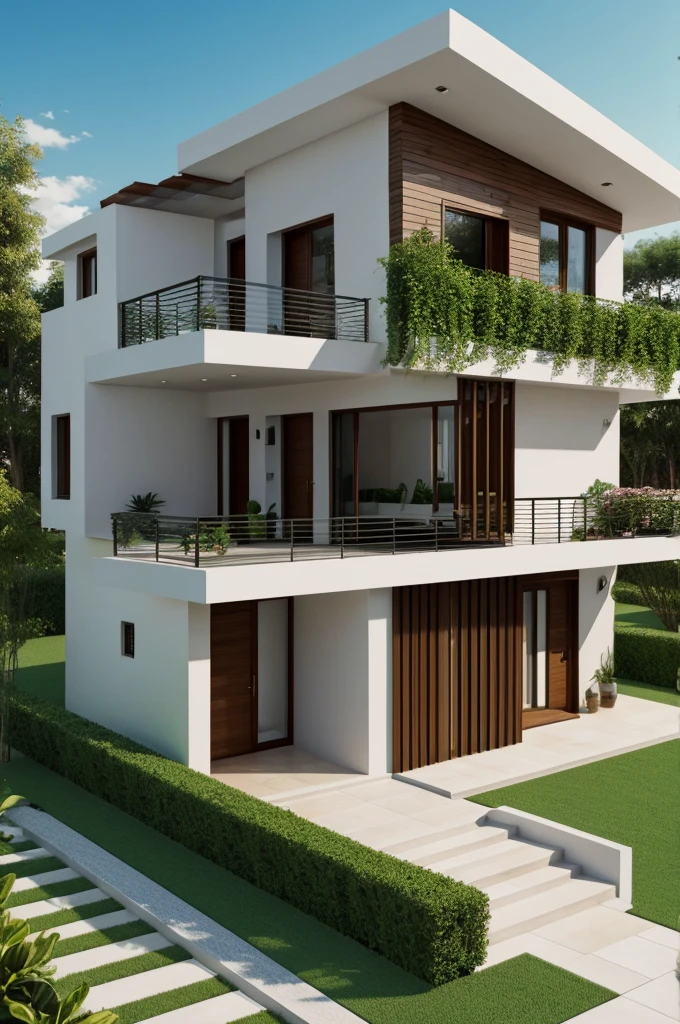 Creame un porche de una casa que se vea de planta y perspectiva