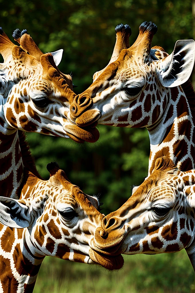 Giraffe kissing with Martian