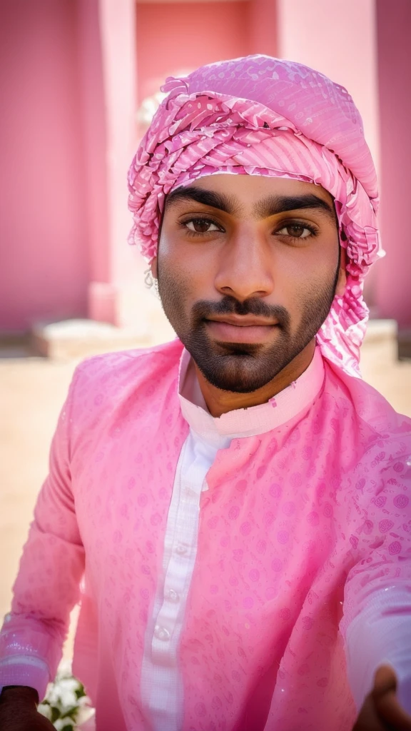 arafed man in a pink shirt and a white hat, very very low quality picture, ayan nag, riyahd cassiem, with accurate face, very clear picture, mohamed chahin style, without helmet, mohamed chahin, profile picture 1024px, front profile!!!!, portait photo profile picture, candid picture, without beard white Punjabi