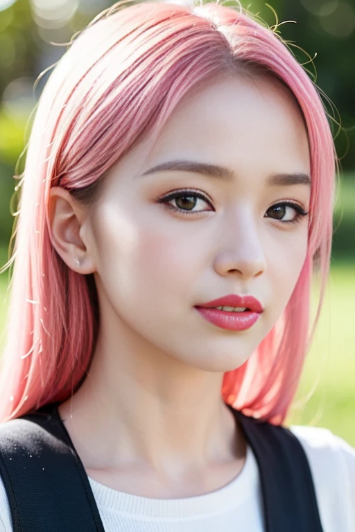 1 girl, Korean model, extremely beautiful, perfect body. Photo taken with Canon EOS R5 85mm f/11 Camera, ((sharp)) mode of people and surrounding scenery. Image quality ((8K)), ((lifelike)), ((masterpiece)), ((sharp and highest contrast)), ((great depth of field)), ((light stereolithography)). ((Pink hair)), long and smooth, the wind blows it beautifully under the bright sunlight. Beautiful face, perfect and sexy, holy, perfectly balanced, ((beautiful in every detail)), ((shiny)), ((high-end cosmetic makeup)), ((shiny bright, radiant)). Bright smile, pure white teeth and details. Seductive glossy red lips, ((brilliant glossy red lipstick)). The eyes are brown, glossy, seductive, ((sharp makeup)), realistic, ((wet eyes)) and detailed. Pink eyeshadow, long eyelashes, blush, high-end cosmetics. Two delicate eyelids, perfectly beautiful and detailed, black eyelashes. Eyebrows are curved, sparse, sharp and detailed. High and detailed nose. Cheeks are prominent and detailed. ((Ivory white, bright white skin)), detailed pores, ((shiny skin)), smooth, rosy, flawless skin texture. Long, shiny legs. Beautiful, perfect hands, ((no flaws)). ((Light shines directly on the face)), bright sunlight, ((shines light on the front part of the girl's body)), ((girl smiles brightly)).
Panoramic photo, ((breast gap)), ((vagina gap)), steamy, lewd, horny.