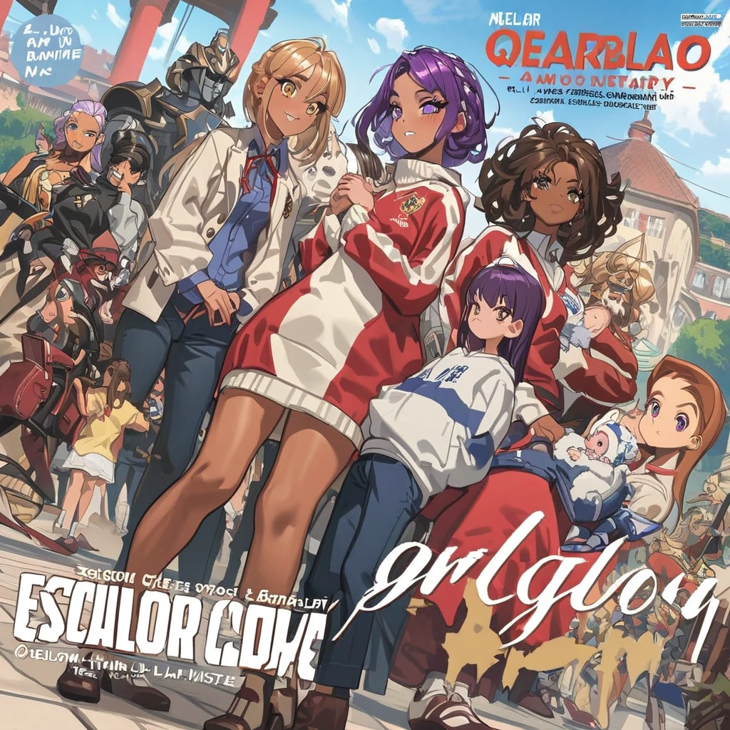 Obra de arte, melhor qualidade, extremamente detalhado,dutch angle, anime,Large school sweater、saia xadrez xadrez,pele bronzeada,15 anos ,dark skin tiny body,peito pequeno,baby face,hand between legs,QUEBRAR,cabelo roxo escuro multicolorido,rabo de cavalo lateral,cabelo curto com mechas longas,QUEBRAR,olhos vermelhos,sobrancelha grossa,inexpressivo,Detailed lips,False eyelashes,QUEBRAR,red cotton ribbon,QUEBRAR,QUEBRAR,microssaia,QUEBRAR,escola, escolar, cute girls, scholl scenary, magazine cover