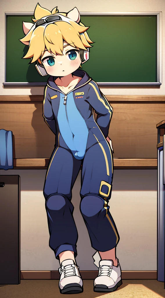 2D Shonen Shota,One-piece mountaineering suit,Put the headphones on your head,permanent,goggles,trumpet,Cow ears,sports shoes,classroom,Pull down the zipper