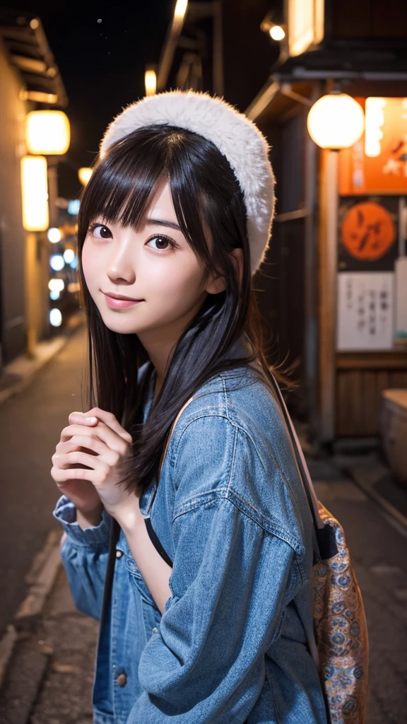 A Japanese girl in her twenties illuminated by the stars