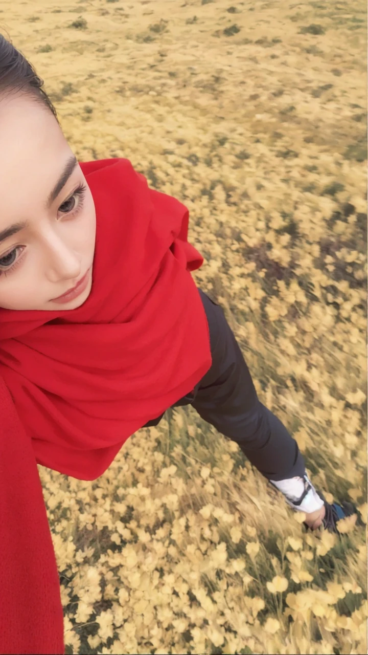8k, best quality, masterpiece, realistic, ultra detail, photo realistic, Increase quality, 
a photo of a girl standing in a field with a scarf, in the style of dark and brooding designer, voluminous mass, photobash, serene faces, jagged edges, navy, natural beauty, close-up shot
