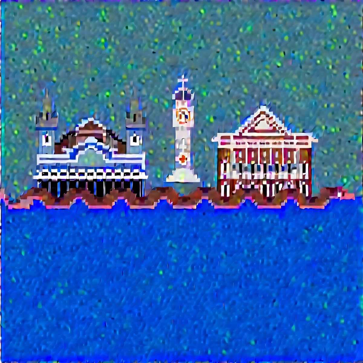 Hello! I need help creating the reflection in the water of the buildings in the attached image in pixel art style. Here are the details:
Select buildings:
Select all buildings that are above the water line.
Duplique e inverta verticalmente:
Make a copy of these buildings and flip the copy vertically.
Posicione a imagem invertida:
Place the inverted copy just below the waterline to simulate reflection.
Ajuste as cores e a opacidade:
Darken the tones of the inverted copy to differentiate the reflection from the original image.
If possible, reduza a opacidade da parte refletida.
Add distortions and ripples:
Add small horizontal distortions to the inverted copy to simulate water ripples.
Adicione detalhes como pequenas ondas ou brilhos para aumentar o realismo.