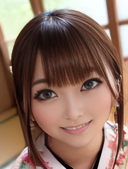 ((Biologically correct limb count))、((Full Body Shot, Full-body photo including face、Head to toe photos))、Standing position、[Browsing Caution]、4K、masterpiece、((Focus on the face))、((Symmetrical facial features))、Eye for detailed depiction、Beautiful woman、Excellent style、Beautiful clavicle、Beautiful feet、(Small Ass、Thin thighs）、(High heels）、Facial detailing、Small earrings、necklace、(kimono）、A holiday morning in Kyoto、Happy smile、Brown beauty、seiza、