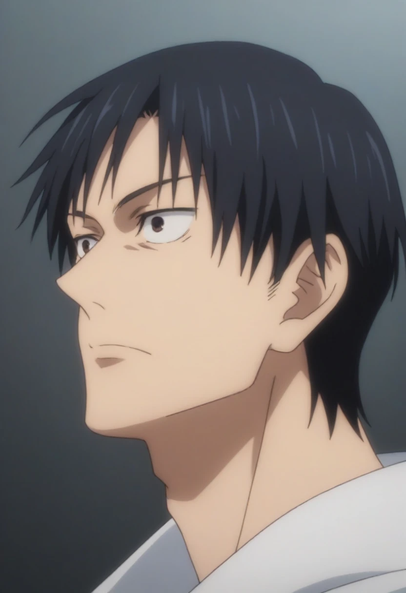 score_9, score_8_up, score_7_up, source_anime, rating_safe, , anime screencap, anime coloring, , , , depth of field, 1boy, dark eyes, black hair, masculine Toji Fushiguro, solo, Space western, jujutsu_kaisen_style,