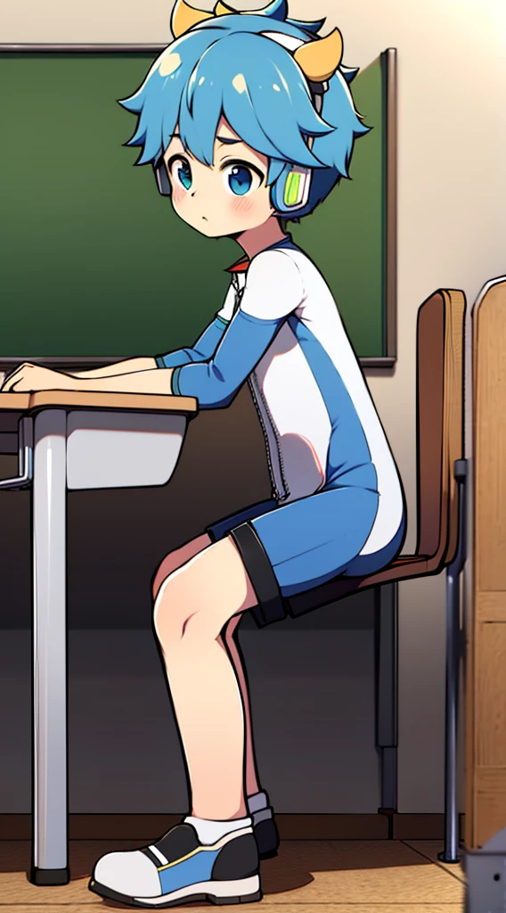 2D Shonen Shota,One-piece mountaineering suit,Put the headphones on your head,permanent,goggles,trumpet,Cow ears,sports shoes,classroom,Pull down the zipper
