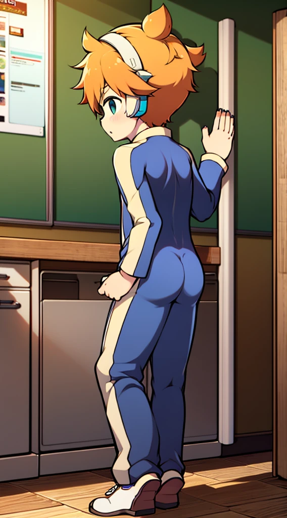2D Shonen Shota,One-piece mountaineering suit,Put the headphones on your head,permanent,goggles,trumpet,Cow ears,sports shoes,classroom,Pull down the zipper