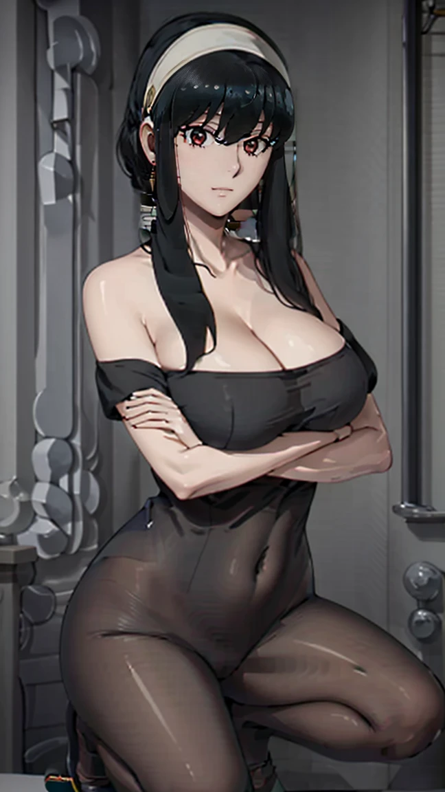 Highest quality、Highest pixels、Highest quality、Yor Briar、naked、Big Breasts、squat、Thighs、Raise your arms