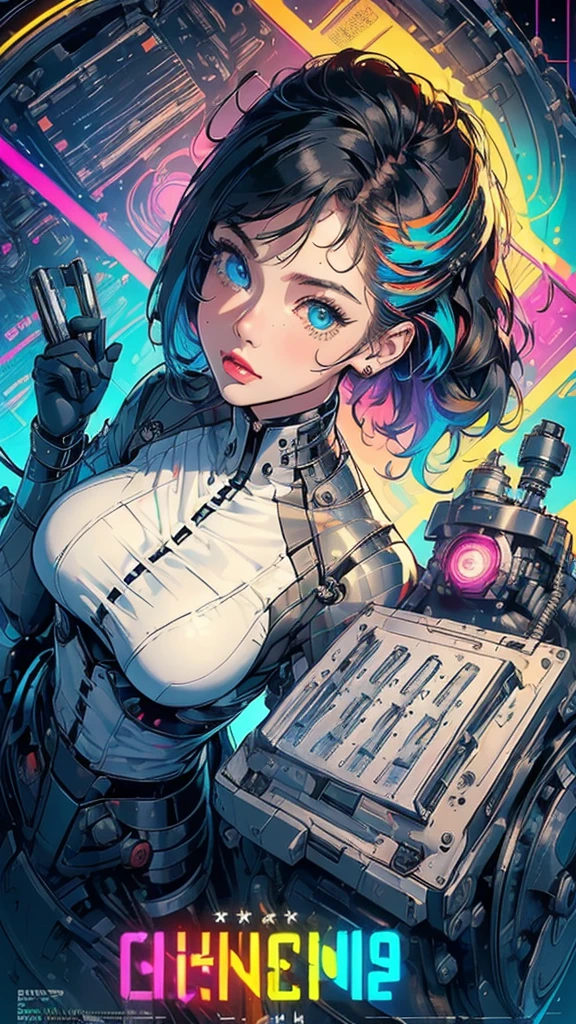 (((masterpiece, highest quality))),(((solo:1.2))),(((1girl:1.2))),32k wallpaper, very detailed, poster, vintage science fiction,(((((geometric cinematic movie poster))))), (bauhaus), shape,(((abstract))),(mid century modern),movie poster,(((((portfolio))))),(((((Close-up))))),((((((bust up)))))),((((more various angle)))),(((highlight))),Vast landscape,((((heterochromia)))),(((complete. detailed face))),((((Extremely talented)))),((((((most complicated machine)))))),(((((genius mechanic))))),((Overall colorfully)),((neon sign)),((complicated background))
