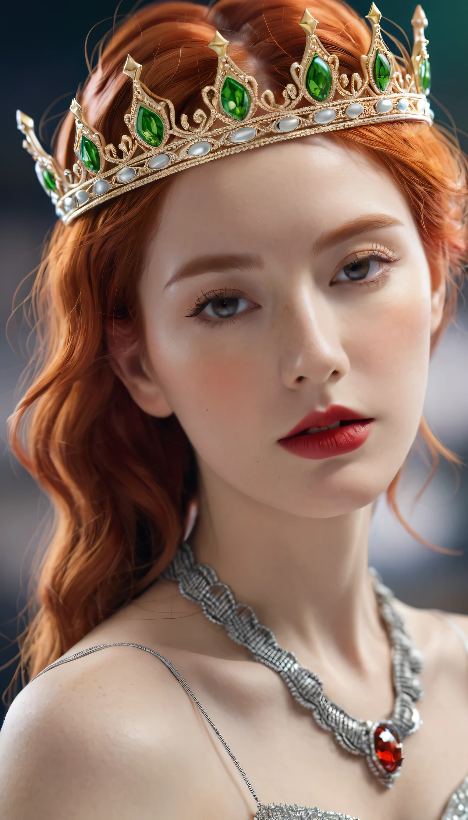 Red-haired woman (Wearing a crown), (octane, Houdini, Visual effects, Make, detailed, 4k ), author: samdoesarts,