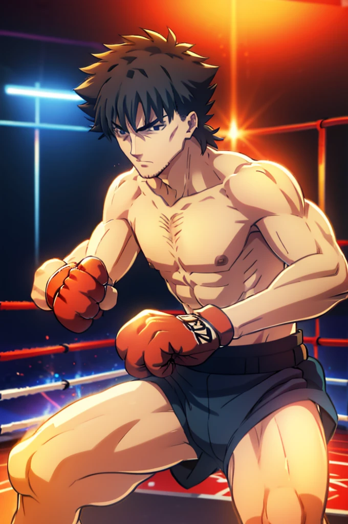 cartoon of a man with boxing gloves and a man with a boxing glove, boxing match, hajime no ippo manga inspired, knockout punch, game illustration, drunken boxing, fan art, background artwork, world championship fight, fistfight, in a boxing ring, boxing, inspired by Daryush Shokof, game art, fight, fight battle, fighting game, shirtless 