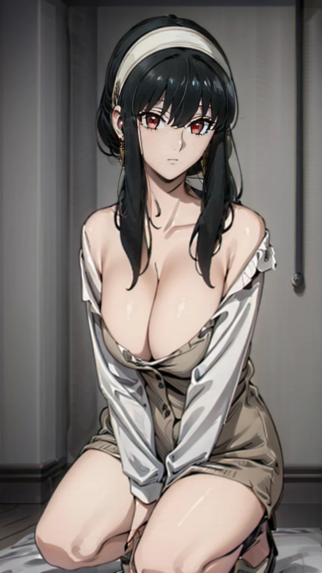 Highest quality、Highest pixels、Highest quality、Yor Briar、naked、Big Breasts、squat、Thighs、Raise your arms