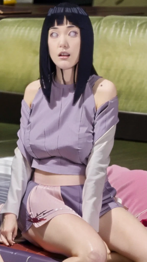 masterpiece, absurdres, hinata\(boruto\), 1girl, solo,mature female, off-shoulder crop top, looking at viewer, (falling petals), perfect composition, detailed lips, big breast, beautiful face, body propotion, blush, (pink lips), long hair,  purple eyes,  soft gaze,  super realistic, detailed, photoshoot, realistic face and body, sexual expression, seductive expression,(very huge bare tits)